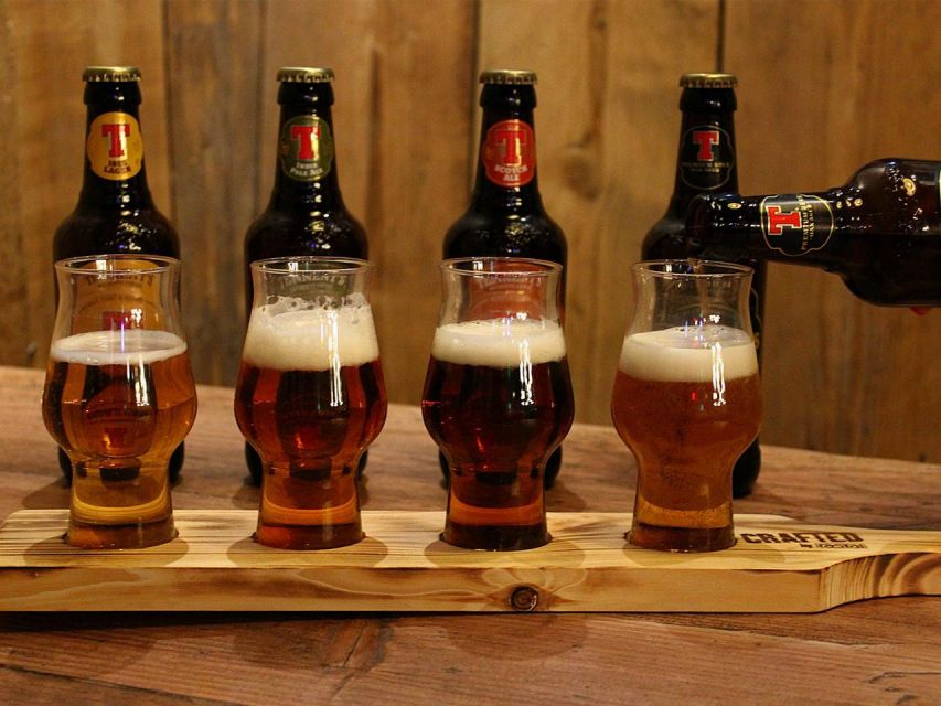 Glasgow: Beer Flight with a Haggis Taster in a Glasgow pub - The beer flight: four Tennent’s Wellpark pours in a Glasgow pub